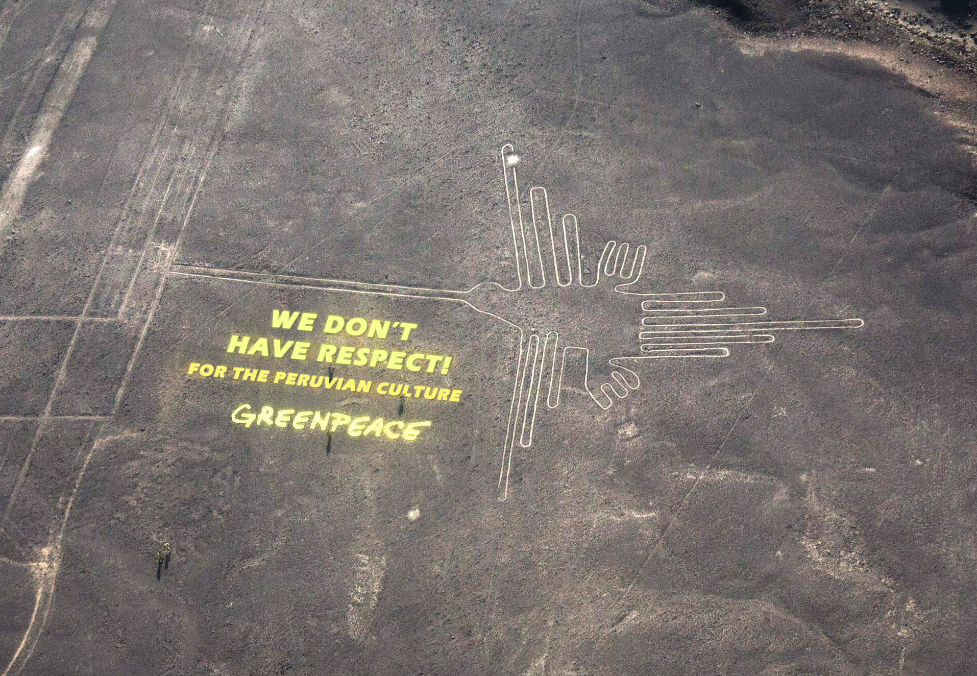 Nazca Lines, Hummingbird, Greenpeace, don't have respect for the Peruvian Culture