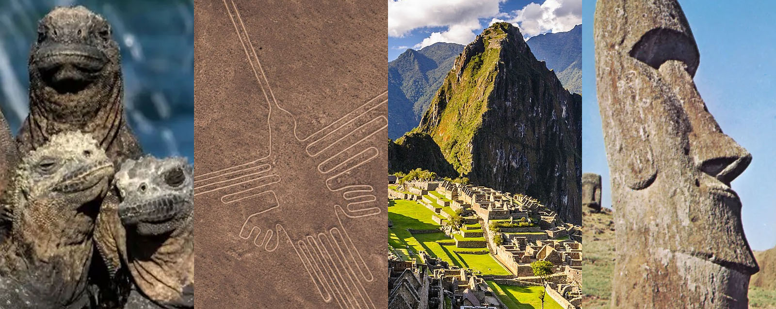 Galapagos, Machu Picchu, Nasca lines, Easter Island